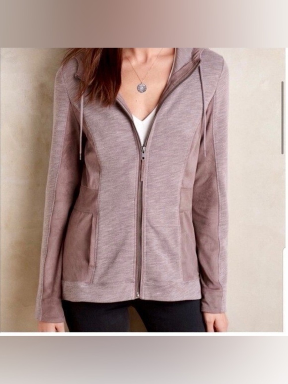 Akemi + Kin Abbe Full Zip Hoodie Medium Mauve Taupe Hooded Jacket